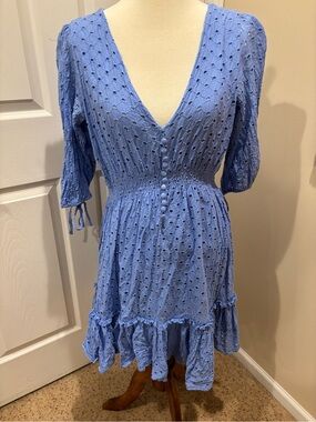 Blue Eyelet Mini Dress